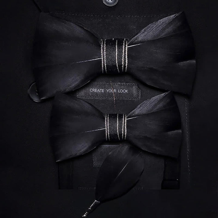 Kid's Black Noble Feather Bow Tie with Lapel Pin - Parent-Child Set - image 3