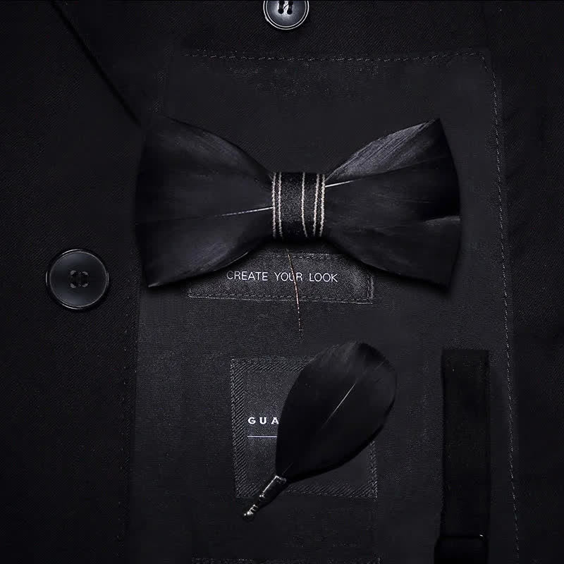 Kid's Black Noble Feather Bow Tie with Lapel Pin - Kid - image 0