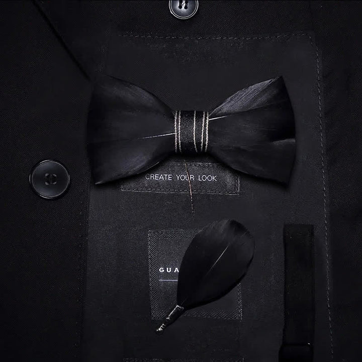 Kid's Black Noble Feather Bow Tie with Lapel Pin - Kid - image 0