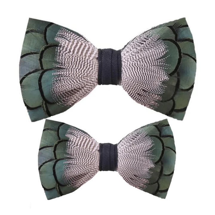 Kid's Green & White Mallard Duck Feather Bow Tie with Lapel Pin - Parent-Child Set - image 5