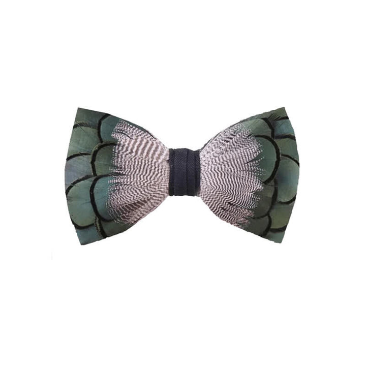 Kid's Green & White Mallard Duck Feather Bow Tie with Lapel Pin - Kid - image 0