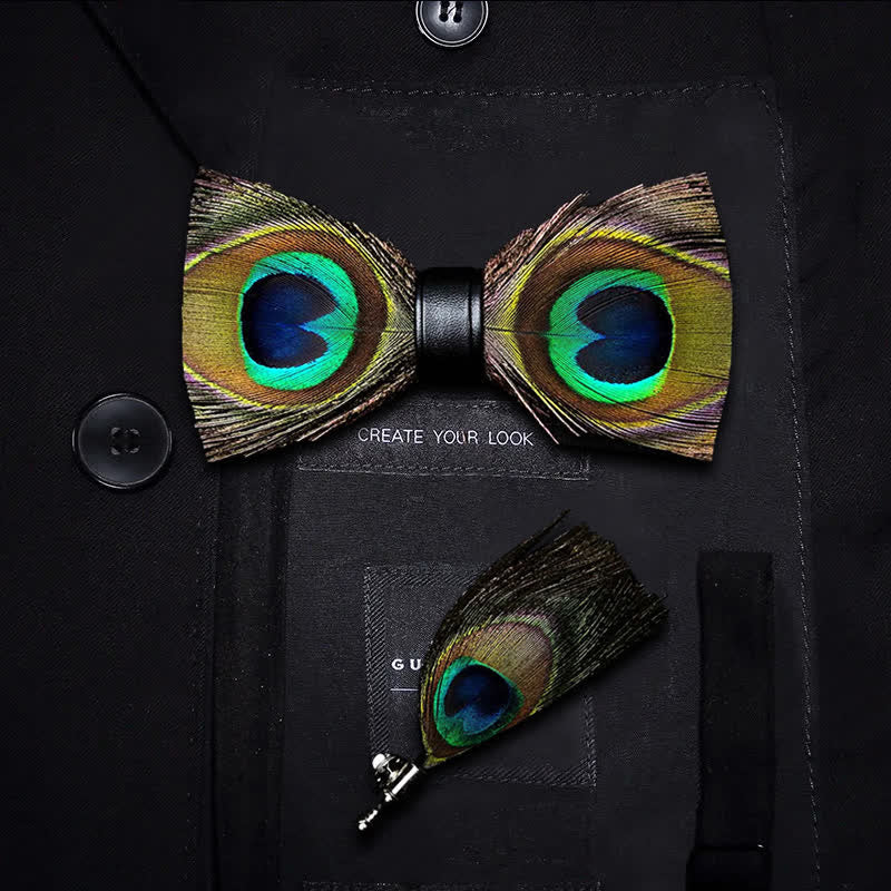 Kid's Green Peacock Feather Bow Tie with Lapel Pin - Kid - image 0