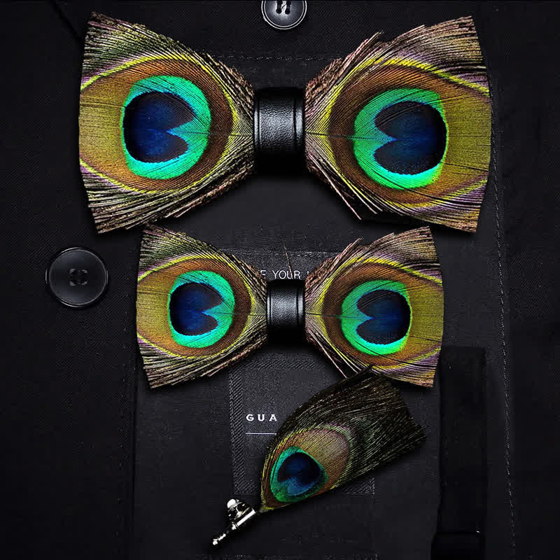 Kid's Green Peacock Feather Bow Tie with Lapel Pin - Parent-Child Set - image 5