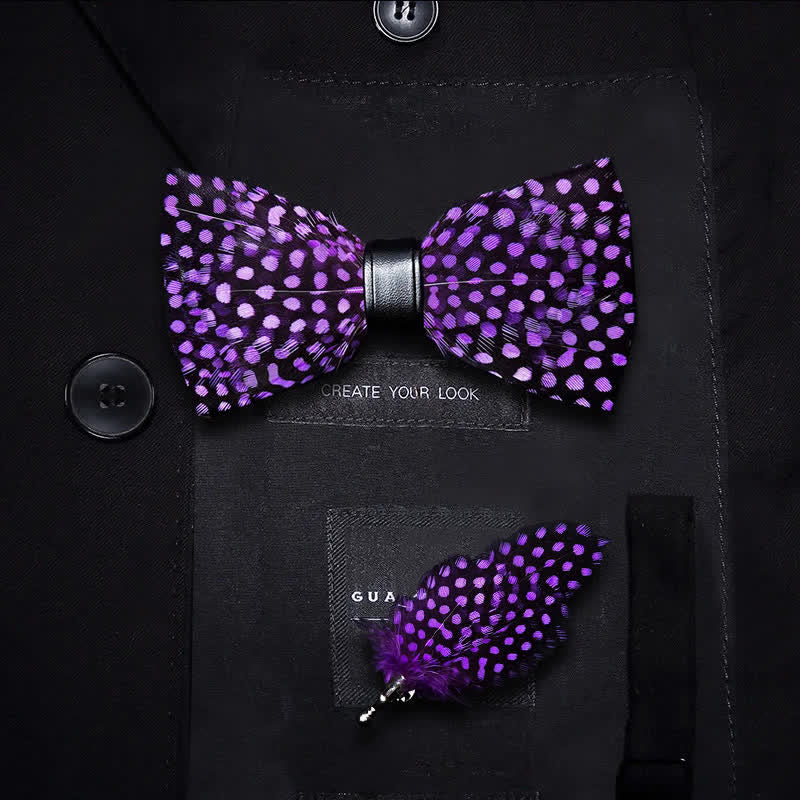 Kid's DarkViolet White Polka Dots Feather Bow Tie with Lapel Pin - Kid - image 0