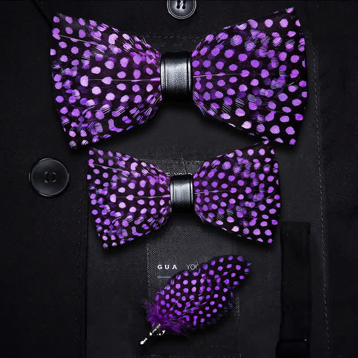Kid's DarkViolet White Polka Dots Feather Bow Tie with Lapel Pin - Parent-Child Set - image 4