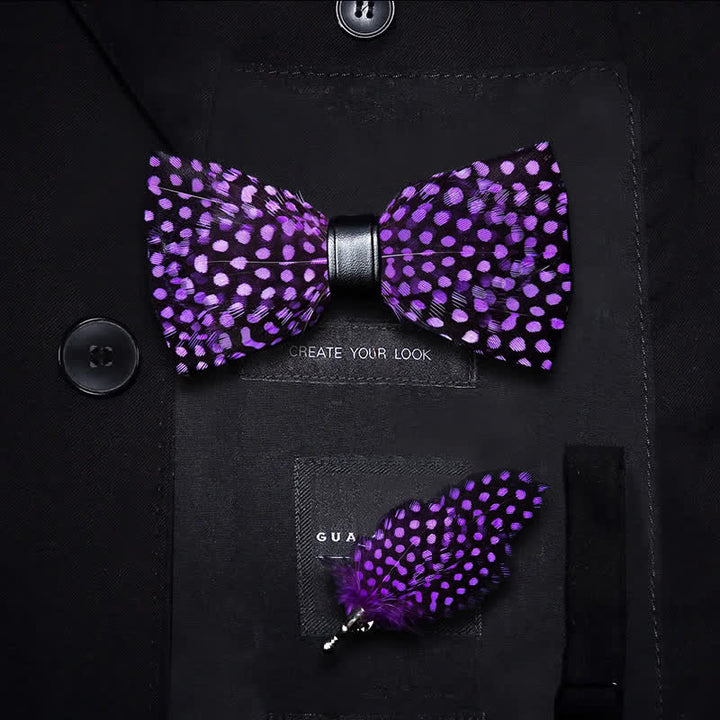 Kid's DarkViolet White Polka Dots Feather Bow Tie with Lapel Pin - Kid - image 0