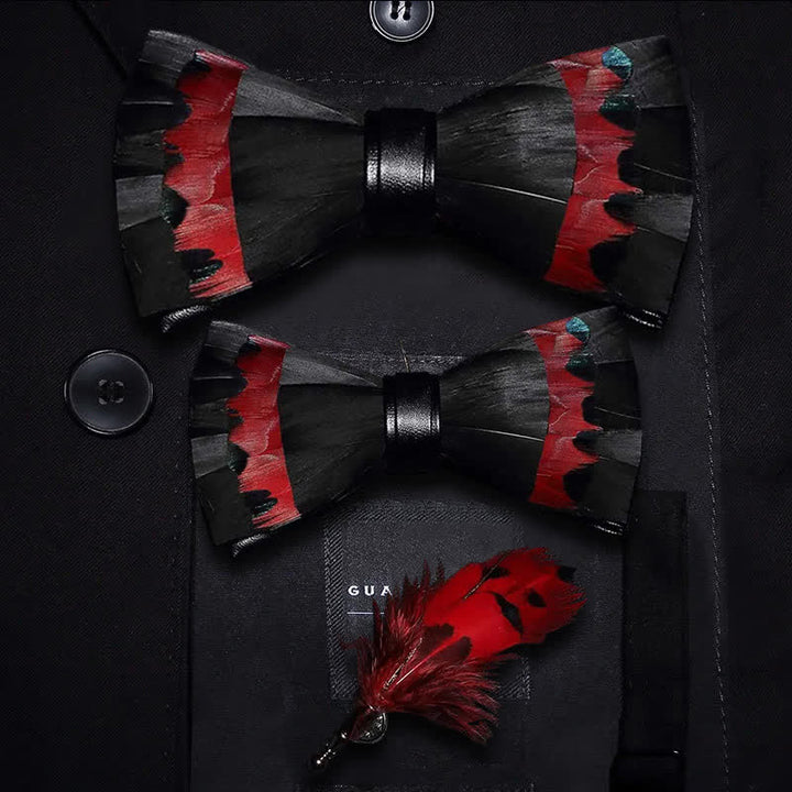 Kid's Black & Red Swan Feather Bow Tie with Lapel Pin - Parent-Child Set - image 5