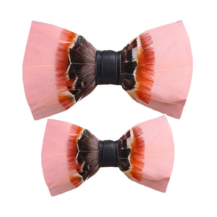 Kid's Pop Pink Feather Bow Tie with Lapel Pin - Parent-Child Set - image 4