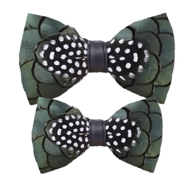Kid's Chic Dark Green Feather Bow Tie with Lapel Pin - Parent-Child Set - image 2
