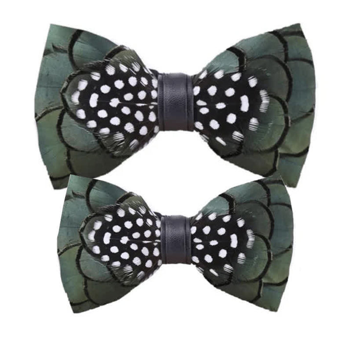 Kid's Chic Dark Green Feather Bow Tie with Lapel Pin - Parent-Child Set - image 2