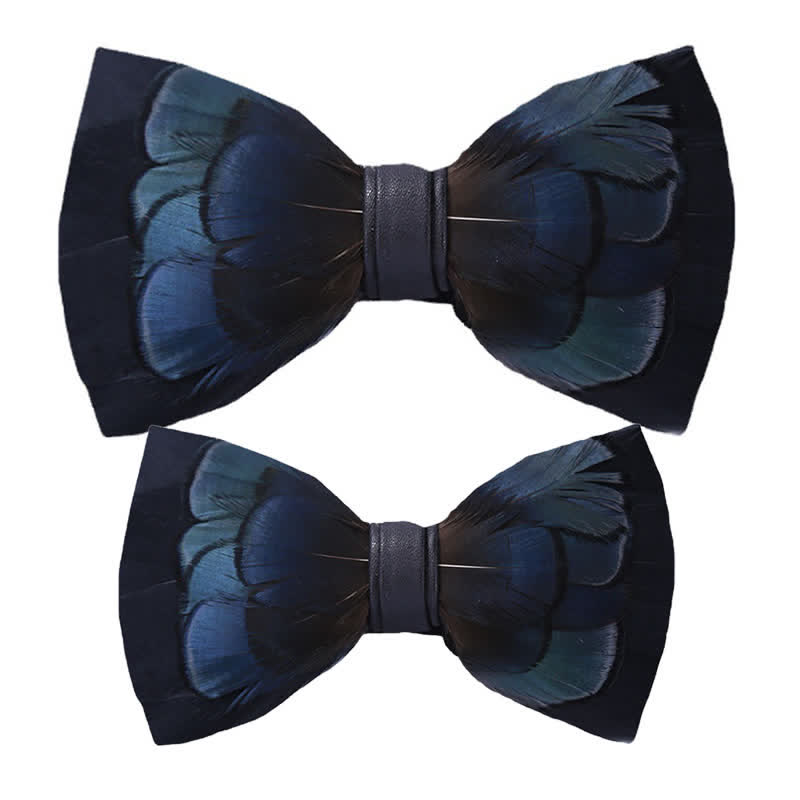 Kid's MidnightBlue Mysterious Feather Bow Tie with Lapel Pin - Parent-Child Set - image 5