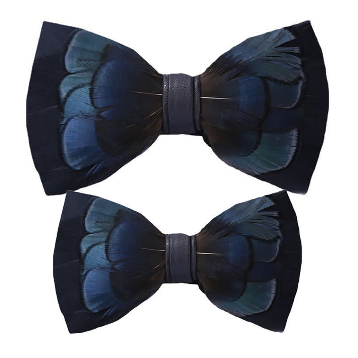 Kid's MidnightBlue Mysterious Feather Bow Tie with Lapel Pin - Parent-Child Set - image 5