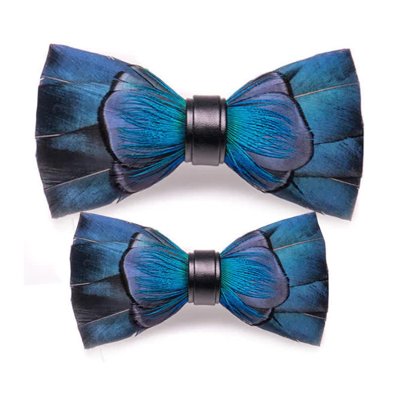 Kid's Cascading Navy Feather Bow Tie with Lapel Pin - Parent-Child Set - image 6