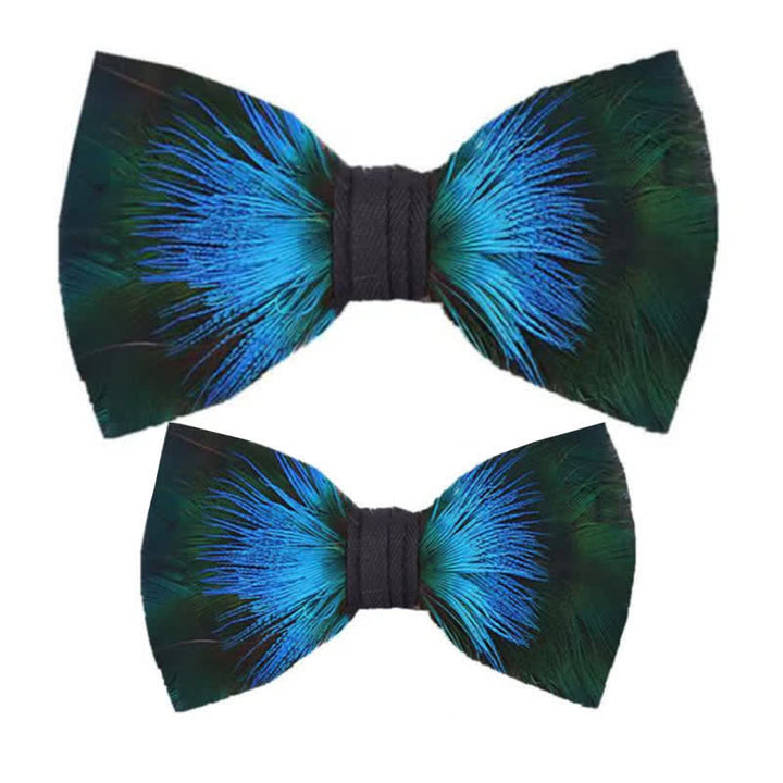 Kid's Aurora Blue & Green Feather Bow Tie with Lapel Pin - Parent-Child Set - image 4