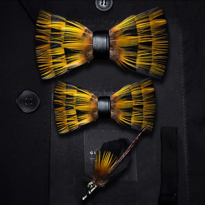 Kid's Yellow & Black Night Feather Bow Tie with Lapel Pin - Parent-Child Set - image 4