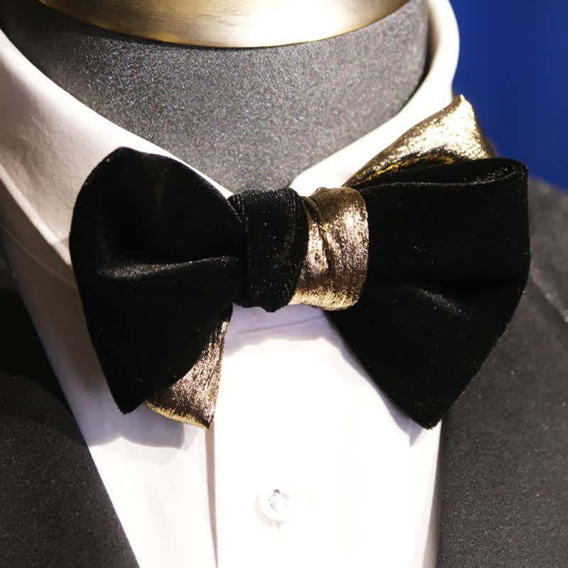 Men's Contrasting Double Colored Shining Velvet Bow Tie - Gold - image 0