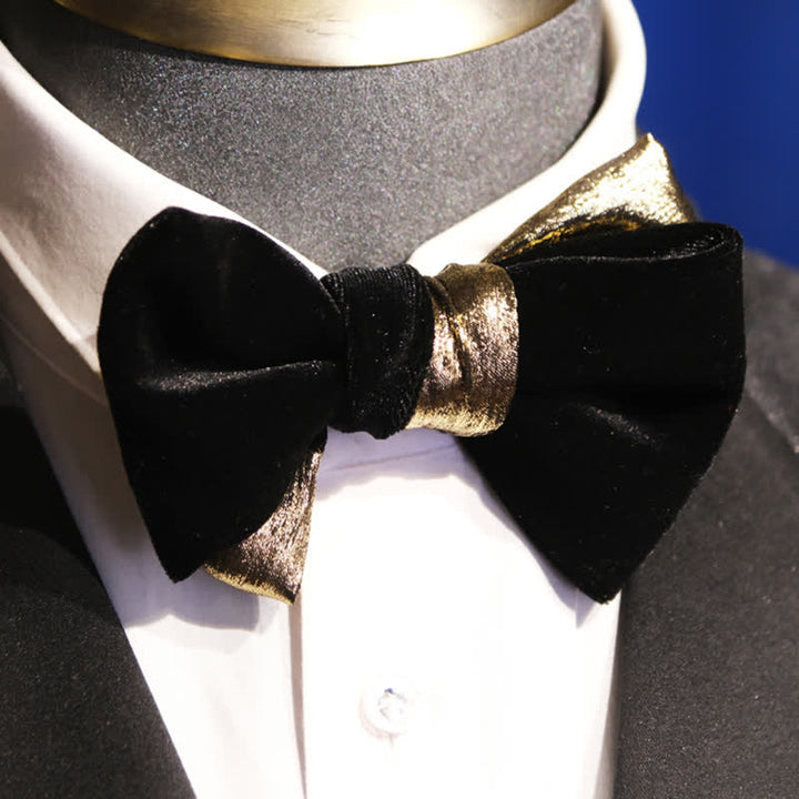 Men's Contrasting Double Colored Shining Velvet Bow Tie - Gold - image 0