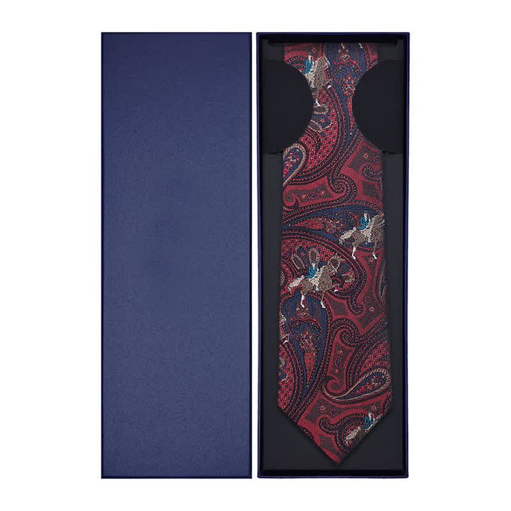 Men's Riding Horse Embroidery Red Paisley Necktie - image 8