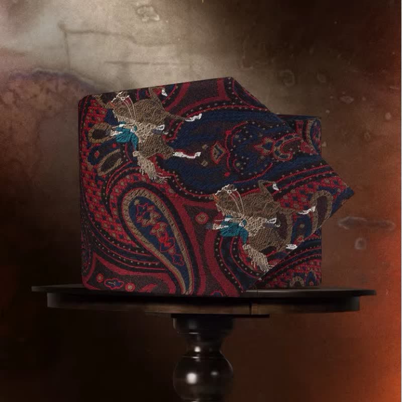 Men's Riding Horse Embroidery Red Paisley Necktie - image 4