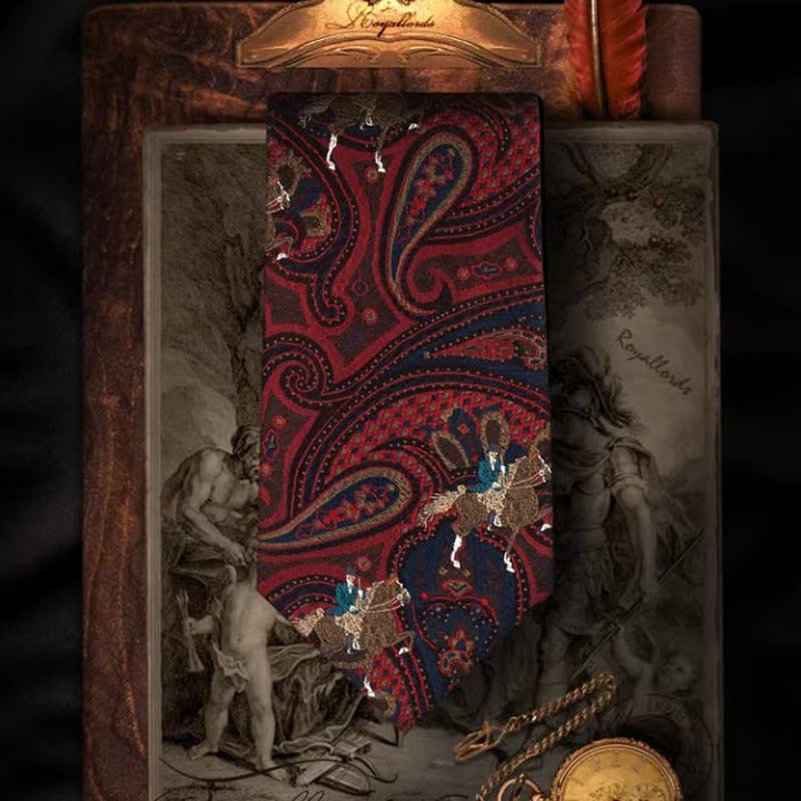 Men's Riding Horse Embroidery Red Paisley Necktie - image 6