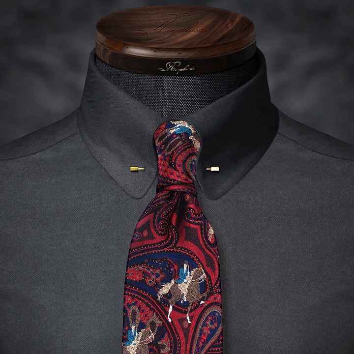 Men's Riding Horse Embroidery Red Paisley Necktie - Burgundy - image 0