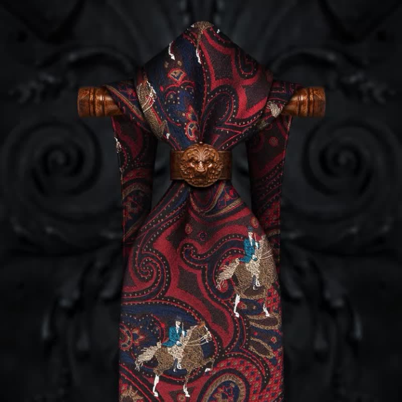 Men's Riding Horse Embroidery Red Paisley Necktie - image 2