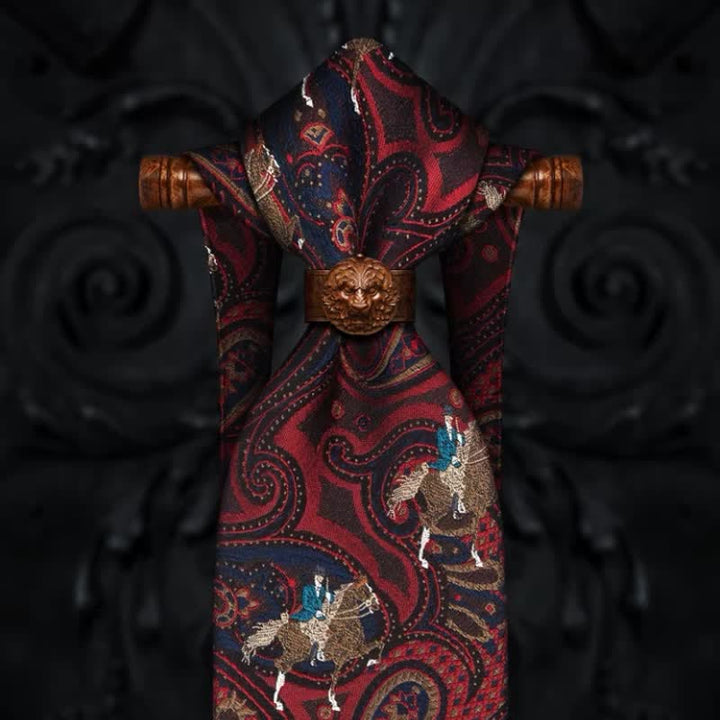Men's Riding Horse Embroidery Red Paisley Necktie - image 2