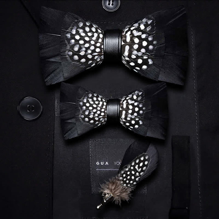 Kid's Black & White Dots Feather Bow Tie with Lapel Pin - Parent-Child Set - image 4