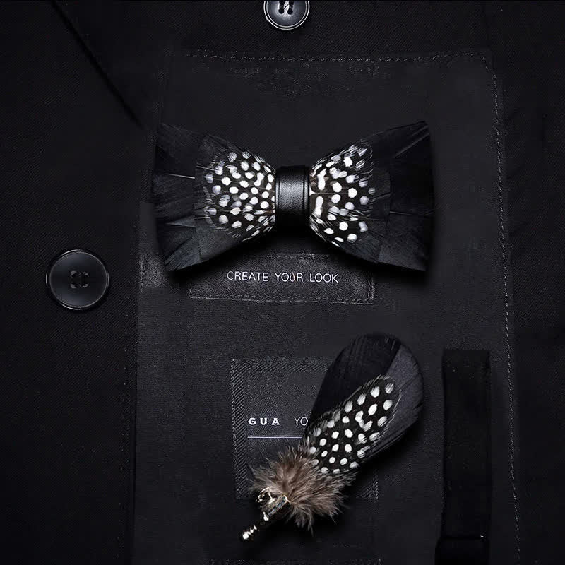 Kid's Black & White Dots Feather Bow Tie with Lapel Pin - Kid - image 0