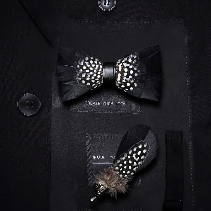 Kid's Black & White Dots Feather Bow Tie with Lapel Pin - Kid - image 0