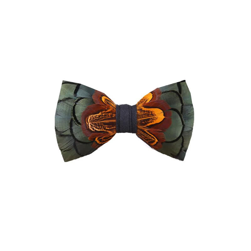 Kid's DarkSeaGreen & Rust Feather Bow Tie with Lapel Pin - Kid - image 0