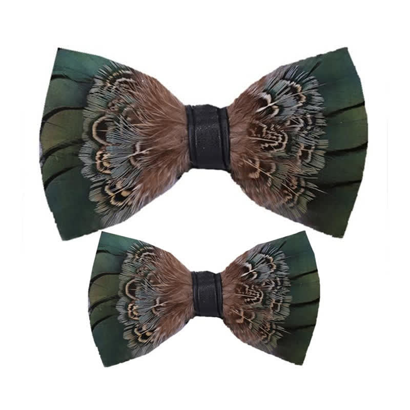 Kid's Forest Green Pheasant Feather Bow Tie with Lapel Pin - Parent-Child Set - image 4