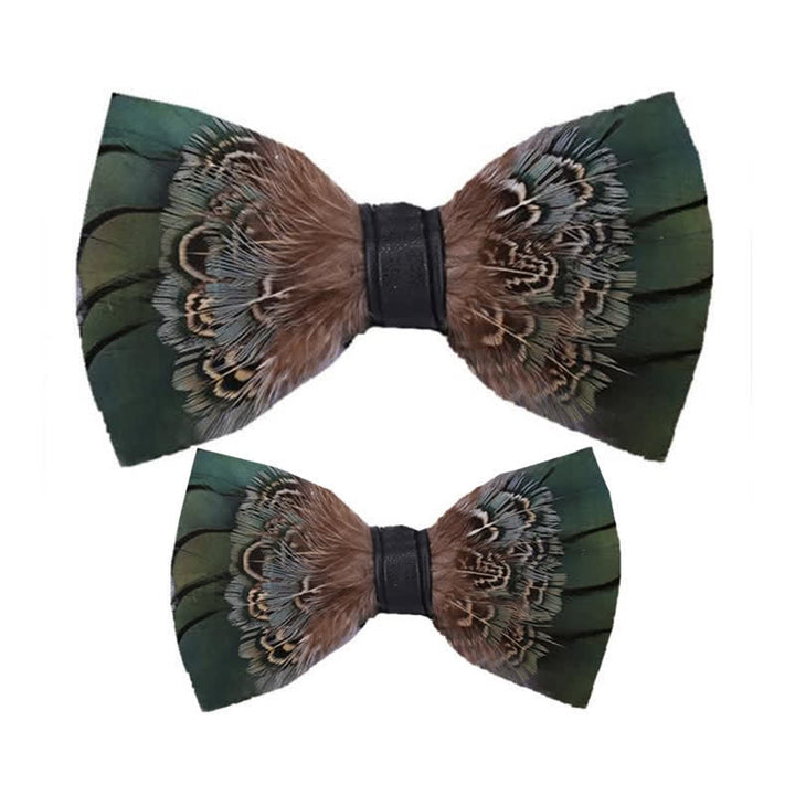 Kid's Forest Green Pheasant Feather Bow Tie with Lapel Pin - Parent-Child Set - image 4