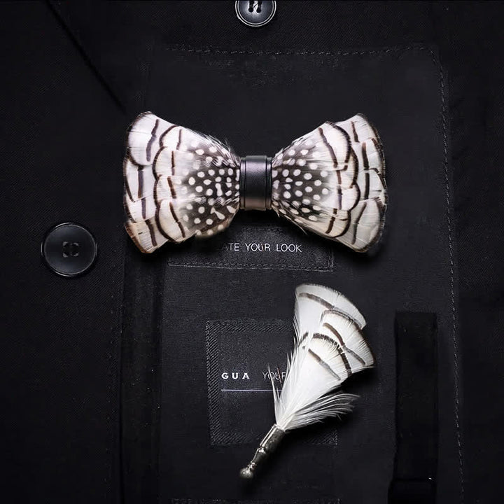 Kid's Bold Black & White Polka Feather Bow Tie with Lapel Pin - Kid - image 0