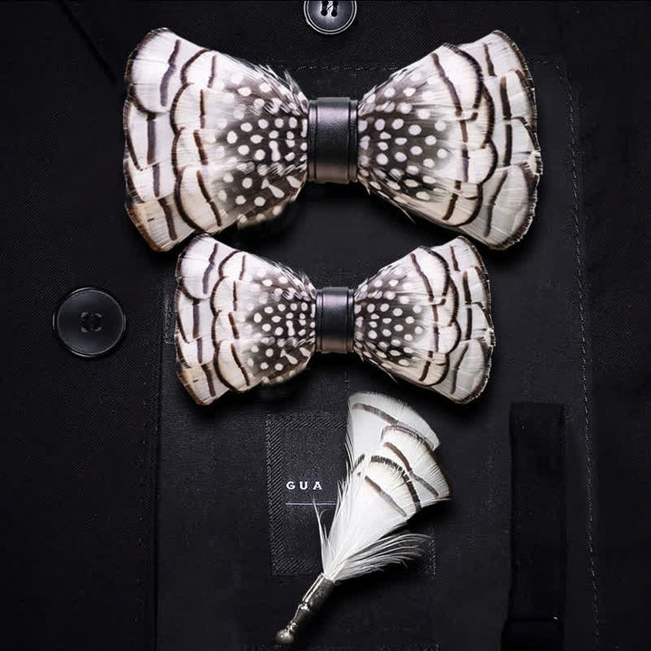 Kid's Bold Black & White Polka Feather Bow Tie with Lapel Pin - Parent-Child Set - image 2