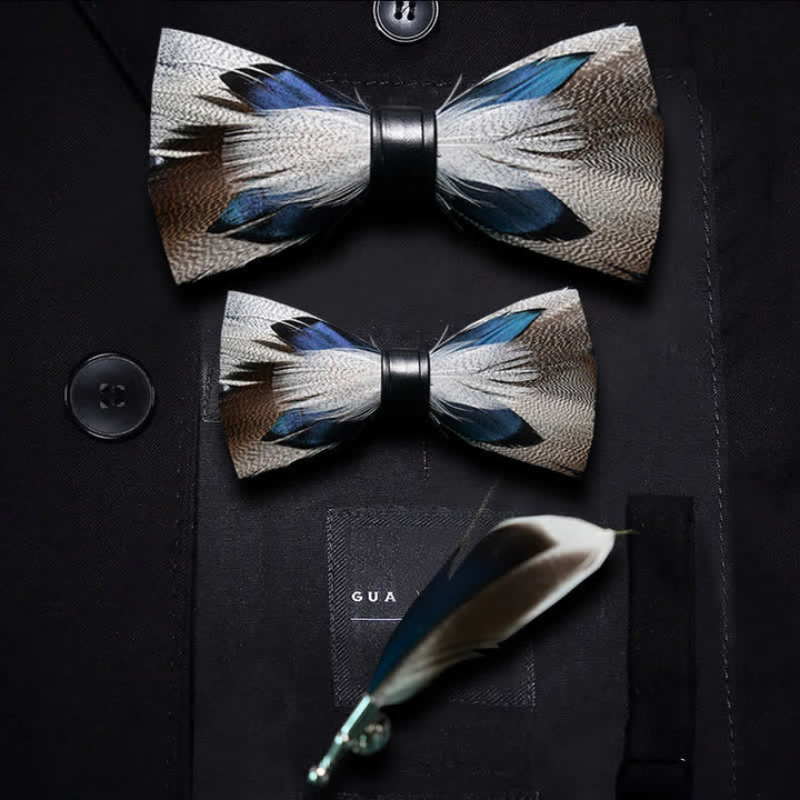 Kid's Brown & Blue Peacock Feather Bow Tie with Lapel Pin - Parent-Child Set - image 2