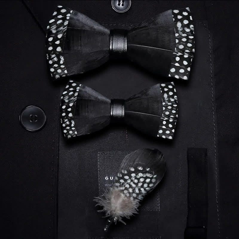 Kid's Black Polka-dotted Feather Bow Tie with Lapel Pin - Parent-Child Set - image 5