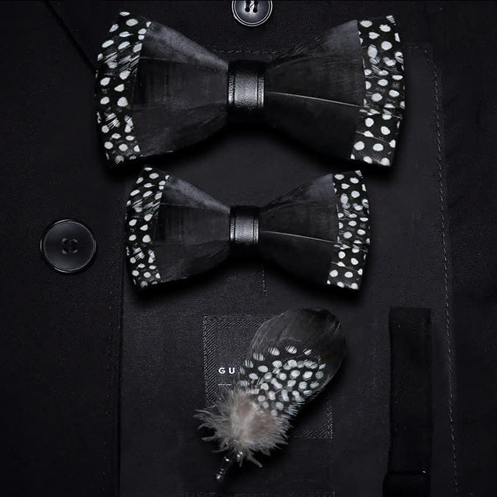 Kid's Black Polka-dotted Feather Bow Tie with Lapel Pin - Parent-Child Set - image 5