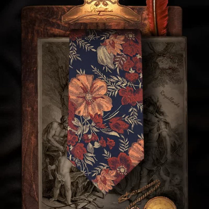 Men's Flower Embroidery Retro Blue Background Necktie - image 5