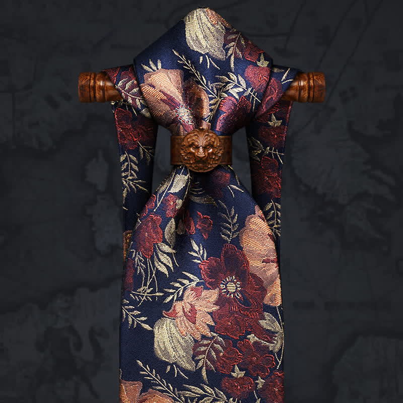 Men's Flower Embroidery Retro Blue Background Necktie - image 2