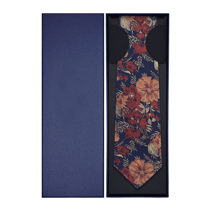 Men's Flower Embroidery Retro Blue Background Necktie - image 6