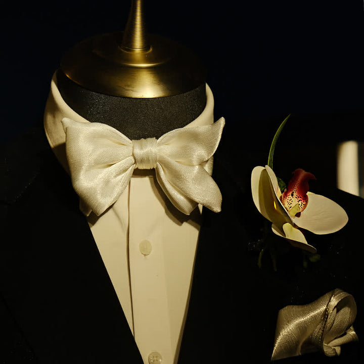 3Pcs Men's White Phalaenopsis Bow Tie Handkerchief Set - image 1