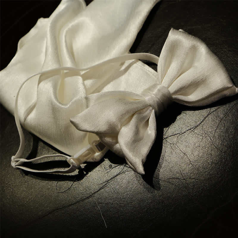 3Pcs Men's White Phalaenopsis Bow Tie Handkerchief Set - image 4