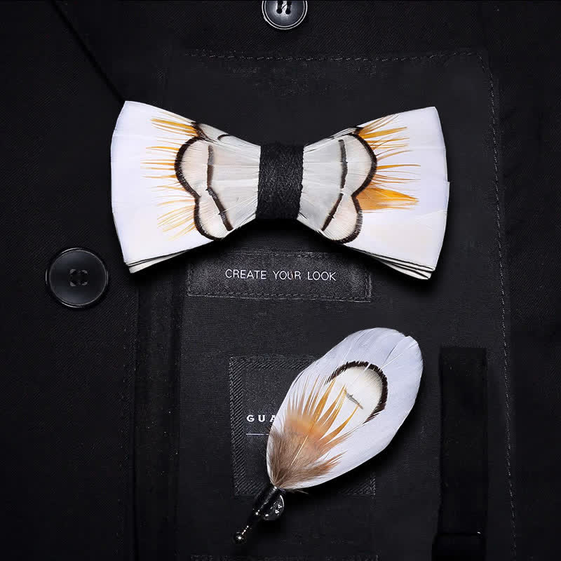 Kid's Beige Elegant Feather Bow Tie with Lapel Pin - Kid - image 0