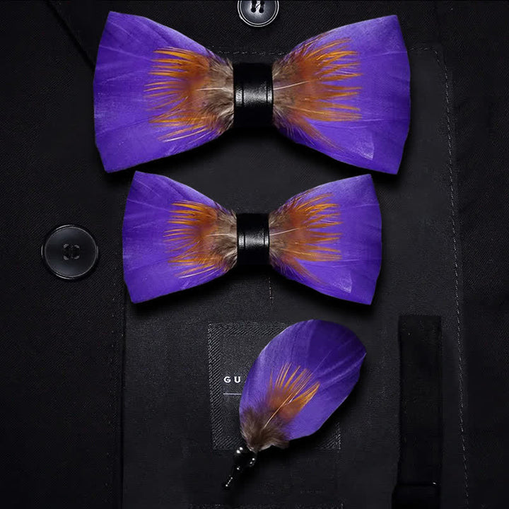 Kid's Purple & Orange Embellished Feather Bow Tie with Lapel Pin - Parent-Child Set - image 4