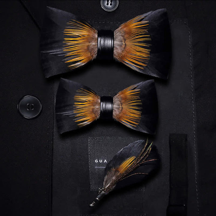 Kid's Orange & Black Sunflower Feather Bow Tie with Lapel Pin - Parent-Child Set - image 4