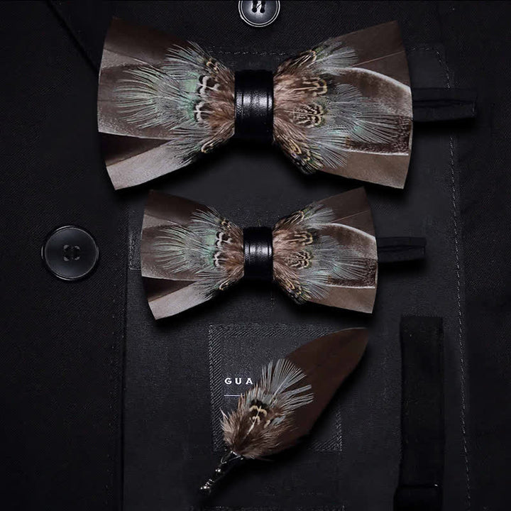 Kid's Brown Rustic Feather Bow Tie with Lapel Pin - Parent-Child Set - image 5