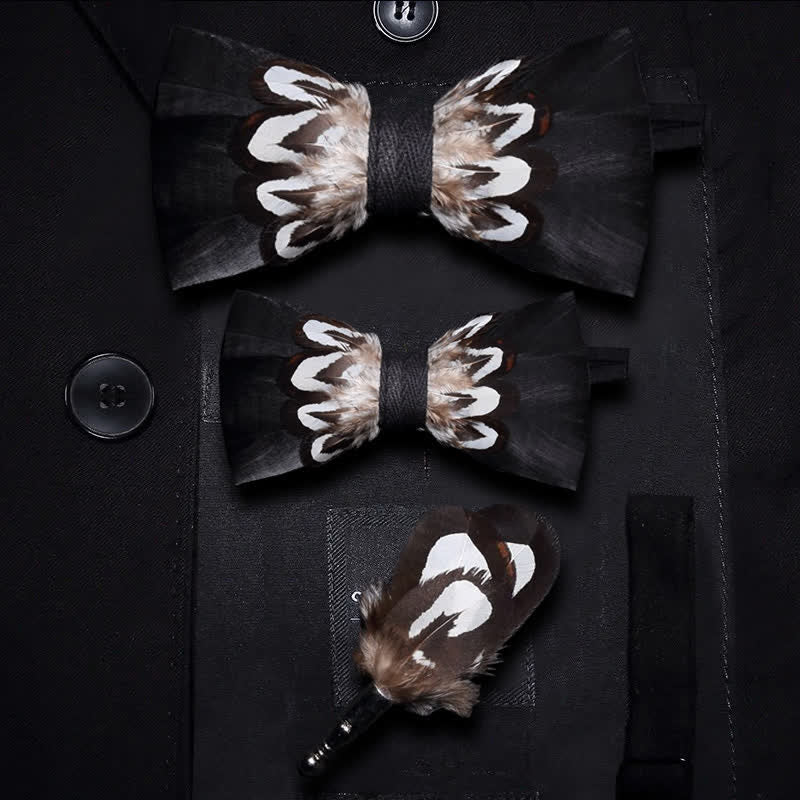 Kid's Black & White Pattern Feather Bow Tie with Lapel Pin - Parent-Child Set - image 4