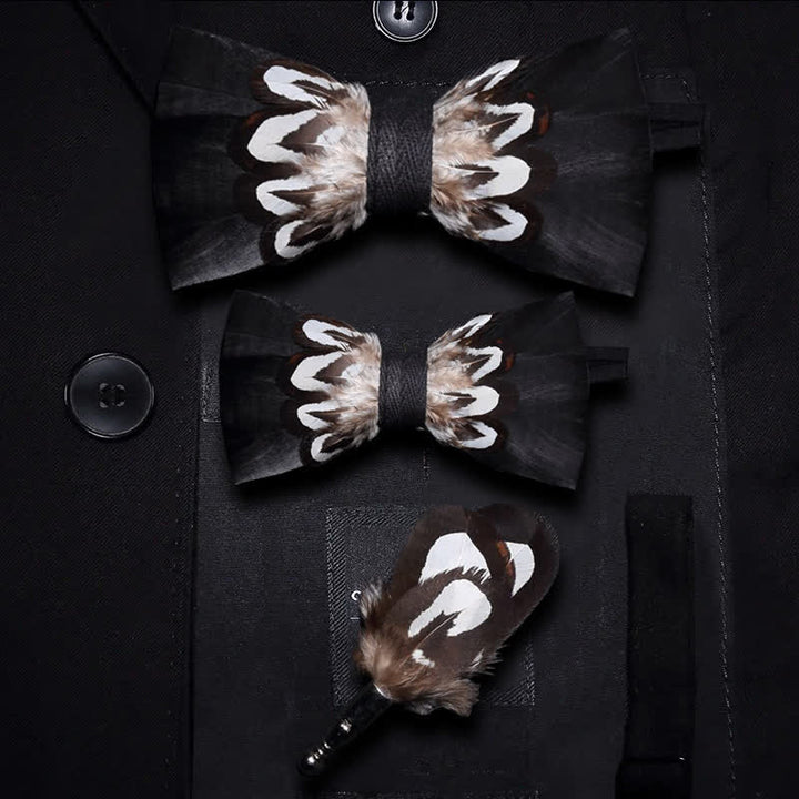 Kid's Black & White Pattern Feather Bow Tie with Lapel Pin - Parent-Child Set - image 4