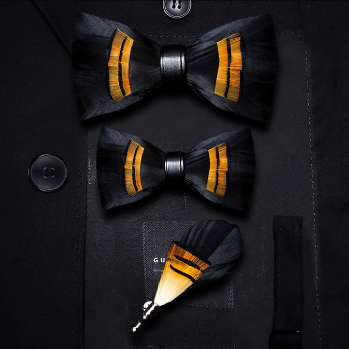 Kid's Black & Orange Midnight Feather Bow Tie with Lapel Pin - Parent-Child Set - image 4